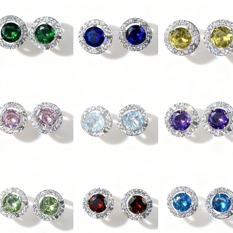 Boucles d'Oreilles Puces Halo Rondes en Zircone pour Femmes Tige en Acier Étincelante Micro-incrustation Flocon de Neige Bijoux de Mode
