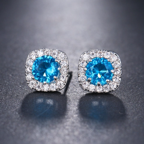 Vierkante Halo Koperen Strass Oorknopjes Voor Dames Met Roestvrijstalen Oorsteker Elegante Sprankelende Mode Sieraden