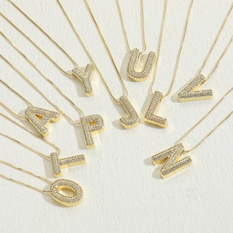 Luxus Kupfer Zirkonia Initialen A-Z Buchstaben Anhänger Halskette Für Damen Personalisierte Alphabet Choker Mode Schmuck Nur Anhänger