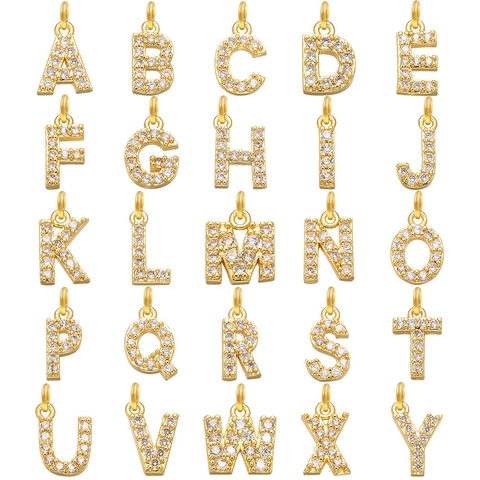 Pendentif Lettre Initiale Laiton Zircone DIY Accessoires Bijoux Or Platine Plaqué Petit Alphabet Charme Pour Collier Bracelet