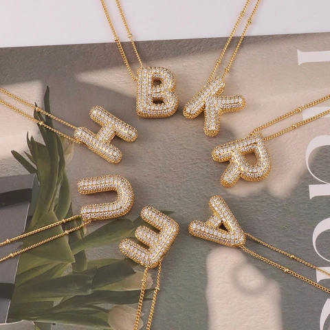 Hip Hop Bubble Buchstaben Anhänger Halskette Kupfer Zirkonia Initialen Anhänger Für Damen Mode Schmuck Vergoldet Bubble Halsketten
