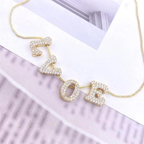 Mode Englisch Initial Buchstabe Anhänger Halskette Vergoldet Kupfer Mikro Pave Zirkonia Alphabet Anhänger Halsschmuck Für Damen