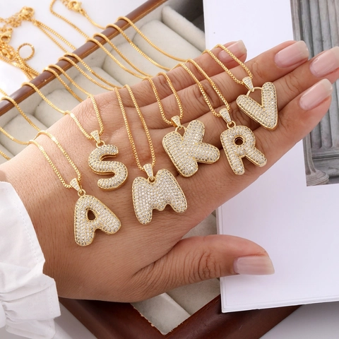 Hip Hop 18K Vergoldete Kupfer Pave Zirkonia Alphabet Buchstaben Anhänger Halskette Für Herren Damen Mode Schmuck Geschenk