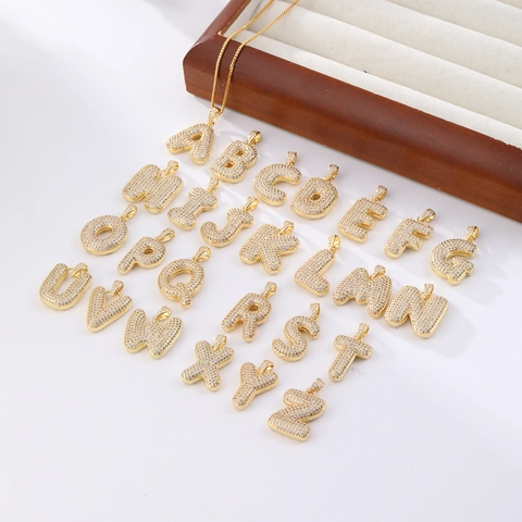 Hip Hop 18K Vergoldete Kupfer Pave Zirkonia Alphabet Buchstaben Anhänger Halskette Für Herren Damen Mode Schmuck Geschenk