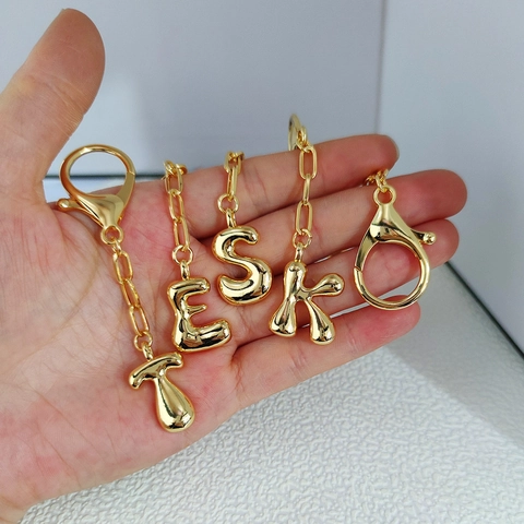 Portachiavi Minimalista con Lettera dell'Alfabeto 3D a Bolla Placcato Oro 18K per Donna Uomo Ciondolo per Borsa Gioielli Portachiavi