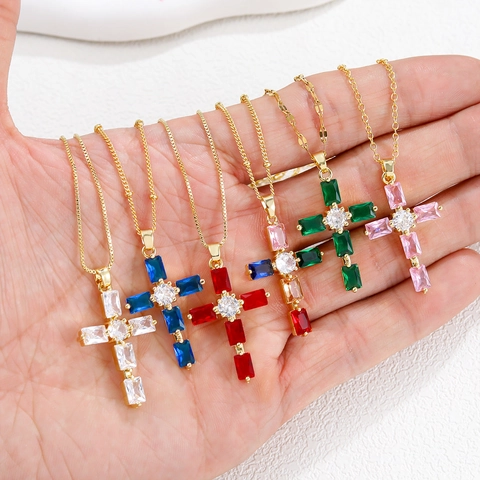 Religiöse Zirkonia Kreuz Anhänger Halskette Achat Stein Eingelegt Legierung Mode Schmuck Für Damen Herren Jungfrau Maria Halsschmuck
