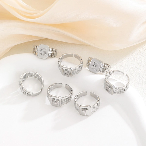 Kupfer Mikro Eingelegt Zirkon Initiale Geometrische Offener Ring Für Damen Herren Mode Buchstaben Verstellbar Schmuck Geschenk