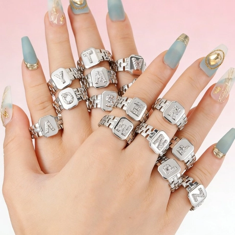 Kupfer Mikro Eingelegt Zirkon Initiale Geometrische Offener Ring Für Damen Herren Mode Buchstaben Verstellbar Schmuck Geschenk