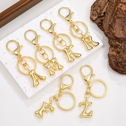 Portachiavi con Lettere dell'Alfabeto 3D Bubble Placcato Oro 18K A-Z Anello Portachiavi in Metallo Pendente per Borsa Accessorio Donna Regalo