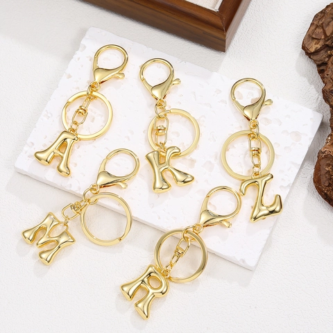 Portachiavi con Lettere dell'Alfabeto 3D Bubble Placcato Oro 18K A-Z Anello Portachiavi in Metallo Pendente per Borsa Accessorio Donna Regalo