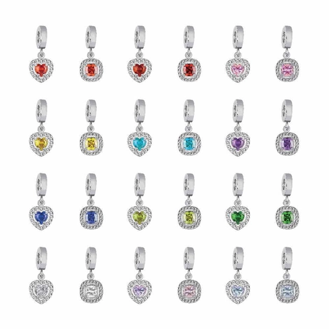 Ciondolo Pendente in Acciaio Inossidabile con Zircone Micro-Pave a Cuore e Quadrato per Braccialetto Collana Stile Pandora Gioielli Fai-da-te Donna Regalo San Valentino