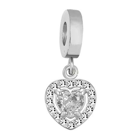 Ciondolo Pendente in Acciaio Inossidabile con Zircone Micro-Pave a Cuore e Quadrato per Braccialetto Collana Stile Pandora Gioielli Fai-da-te Donna Regalo San Valentino