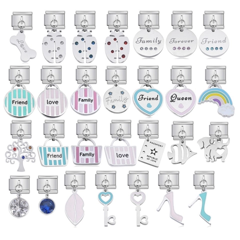 DIY Stainless Steel Italian Charm Links For Modular Bracelet Enamel Animal Heart Letter Dangle Charms Jewelry Accessories