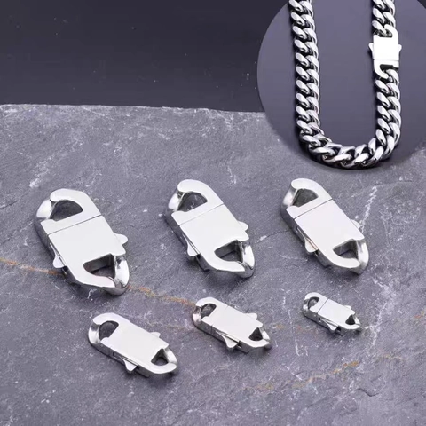 316 Stainless Steel Cuban Link Lobster Clasp DIY Rectangular Snap Buckle Connector For Bracelet Necklace Jewelry Findings