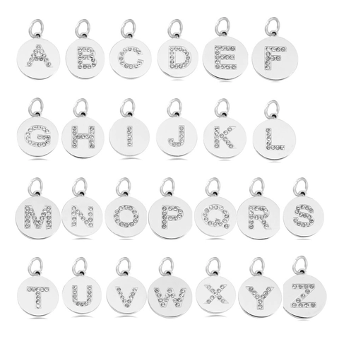 Stainless Steel Round Rhinestone Letter Pendant DIY Necklace Alphabet Charm Jewelry Making Accessories For Women