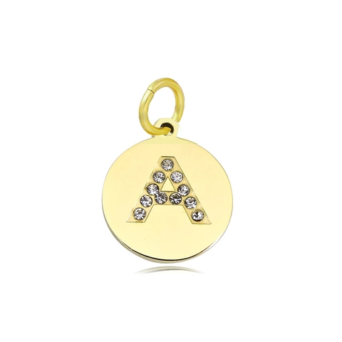 Stainless Steel Round Alphabet Pendant Gold Plated Rhinestone Letter Initial Charms DIY Jewelry Findings Necklace Accessory