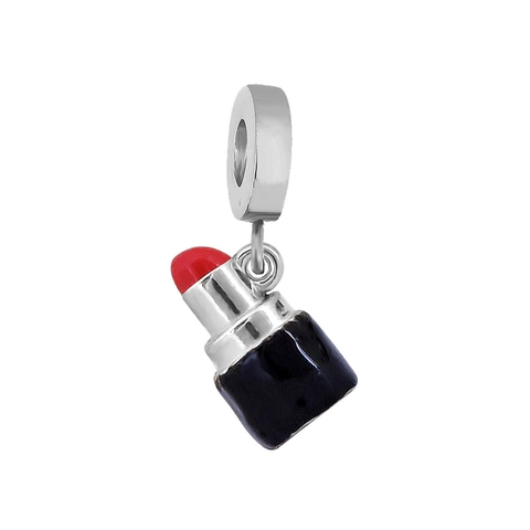Stainless Steel Enamel Fruit Animal Charm Pendant Rhinestone DIY Bracelet Jewelry Accessories For Women Girls Cartoon Strawberry Cherry Lipstick