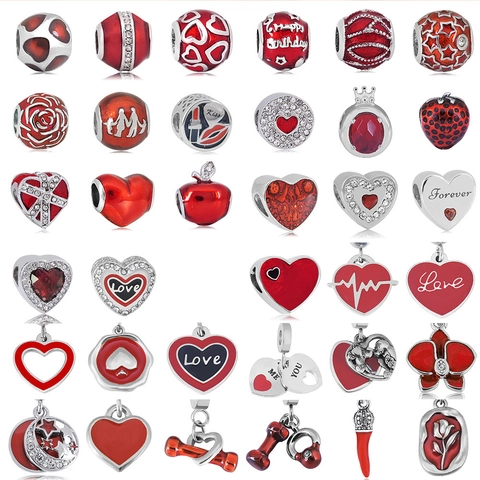 Ciondoli Charms in Smalto Rosso a Forma di Cuore Mela Famiglia per Gioielli Fai-da-te Bracciale Collana Acciaio Inossidabile 316L Regalo Donna