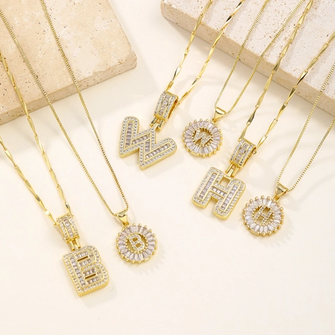 Luxury Iced Out Zirconia Letter Pendant Necklace Copper Gold Silver Plated Initial Necklace For Unisex Hip Hop Jewelry