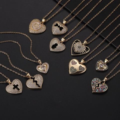 Collana con Ciondolo a Cuore Infranto in Rame e Zirconia Placcata Oro 18K Gioielli Hip Hop Personalizzati Regalo per Donna