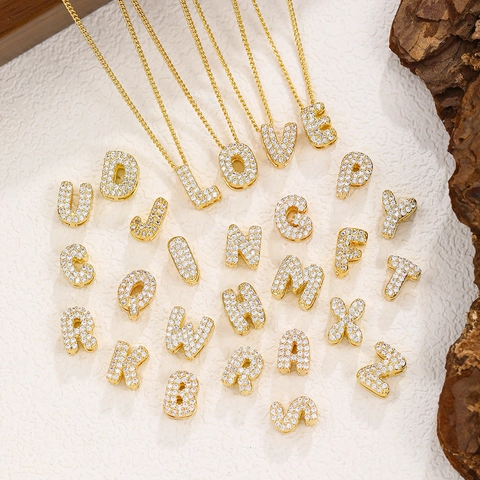 18K Vergoldetes Kupfer Zirkonia Alphabet Buchstabe Zahl Herz Anhänger Halskette Für Damen Elegante DIY Schlüsselbein Kette Schmuck