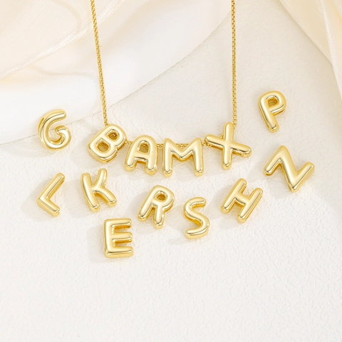 18K Vergoldeter Kupfer Blasen Buchstaben Anhänger Minimalistisch Aufgeblasen 3D Alphabet Charms Für DIY Halskette Armband Schmuckherstellung