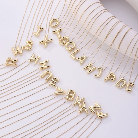 Shiny 3D Balloon Letter Pendant Necklace Copper 18K Gold Plated Mirror Finish Initial Alphabet Jewelry Fashion Gift