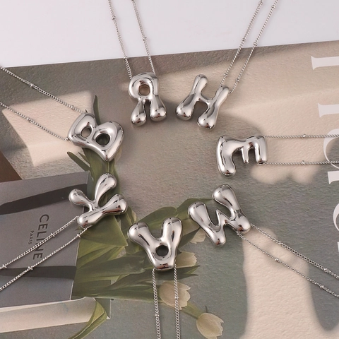Bubble Letter Necklace Pendant Copper Balloon Style 3D Initial Alphabet Hip Hop Clavicle Chain Jewelry For Women