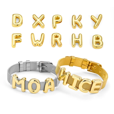 DIY Puffy Buchstaben Mesh Armband Gold Silber Vergoldet 10mm Edelstahl Uhrband Stil Personalisierter Schmuck