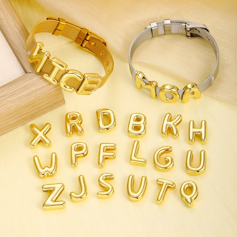 Initial Alphabet DIY Bracelet Gold Plated Brass Adjustable Mesh Strap Jewelry Accessory For Women Men