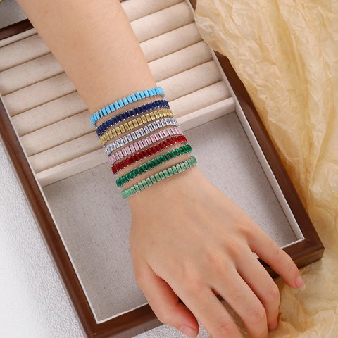 Baguette Cut Zirconia Bracelet Copper Adjustable Slider Bolo Clasp Fashion Jewelry For Women
