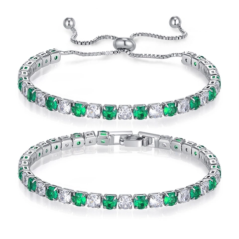 Multicolor Zirconia Tennis Bracelet Set For Women Silver Plated Adjustable Bolo Bracelet And Fold Over Link Bracelet