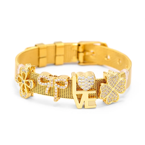 Copper Zircon DIY Mesh Band Bracelet Heart Cross Clover Flower Love Sliding Charms Personalized Fashion Jewelry For Women