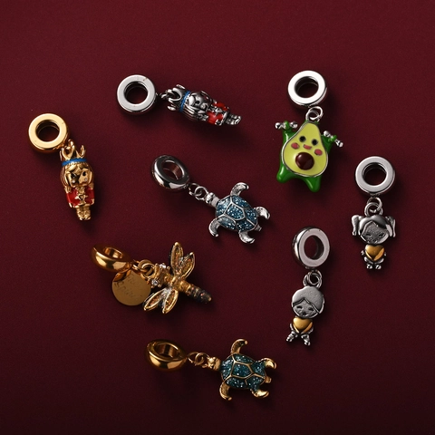 Stainless Steel DIY Charms Enamel Heart Avocado Nutcracker Pendants For Bracelets Necklaces Jewelry Making Gift For Women