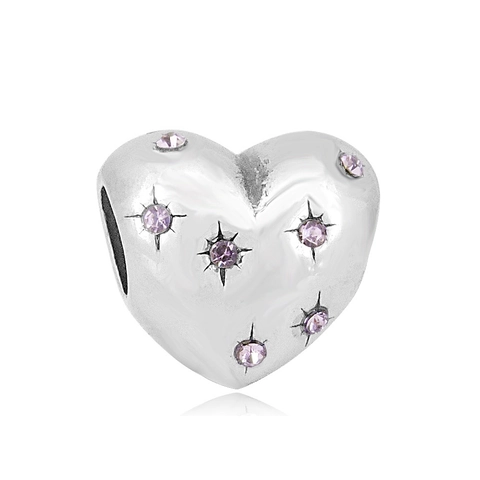 Perlina a Cuore Scintillante in Acciaio Inossidabile 316L Con Intarsio di Zirconia Foro Largo per Bracciale Fai da te
