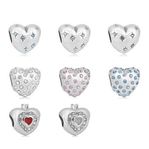 Perlina a Cuore Scintillante in Acciaio Inossidabile 316L Con Intarsio di Zirconia Foro Largo per Bracciale Fai da te