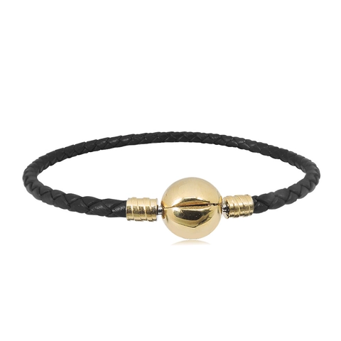 Pulsera de Cuero Trenzado para Mujer Cierre de Bola de Acero Inoxidable Pulido Oro Elegante Joyería de Moda Regalo