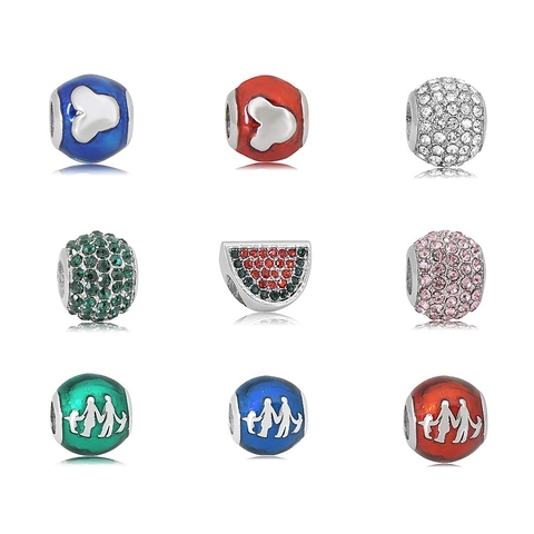 Stainless Steel DIY Charm Beads For Bracelets Cubic Zirconia Pave Enamel Heart Family Silhouette Watermelon Jewelry Making Findings