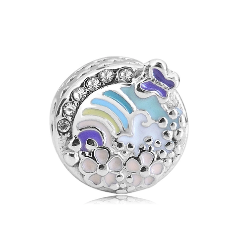 Stainless Steel Enamel Butterfly Heart Charm Beads For DIY Bracelet Making Rhinestone Inlaid Hollow Jewelry Charms For Women