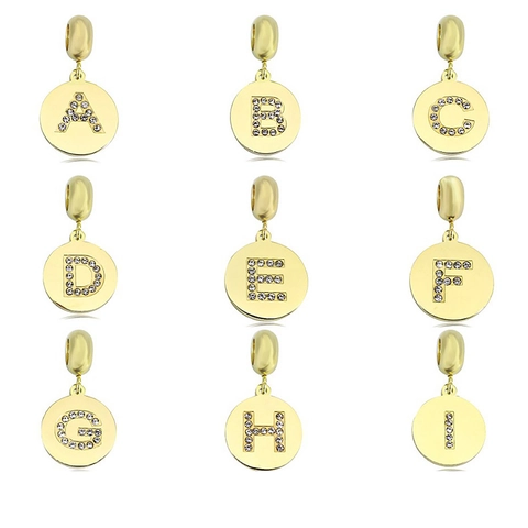 Stainless Steel Alphabet Letter Pendant Rhinestone Encrusted Round Disc Charm Jewelry For Women DIY Necklace Accessories