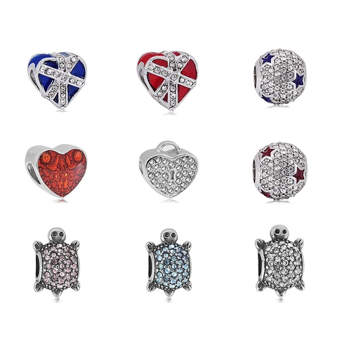 DIY Acero Inoxidable Diamante Esmalte Corazón Tortuga Cuentas Charms Para Pulsera Europea Fabricación de Joyas Regalo Mujer