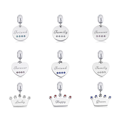 316L Stainless Steel Engraved Letter Charm Pendant With Rhinestones Polished Heart Crown Round Jewelry DIY Accessories For Women