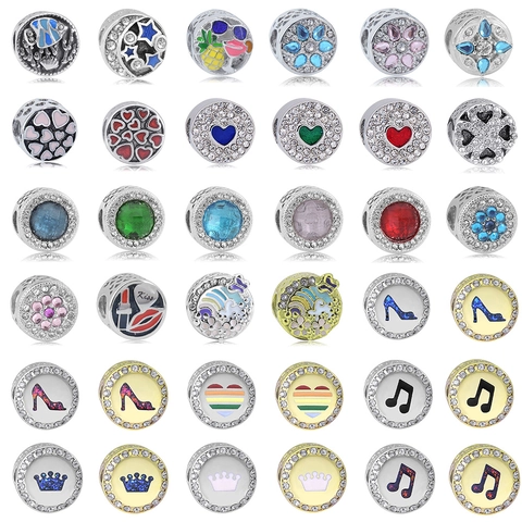 Stainless Steel DIY Charm Beads Heart Moon Star Flower Crown Enamel Rhinestone Pattern For Bracelet Necklace Jewelry Making Women
