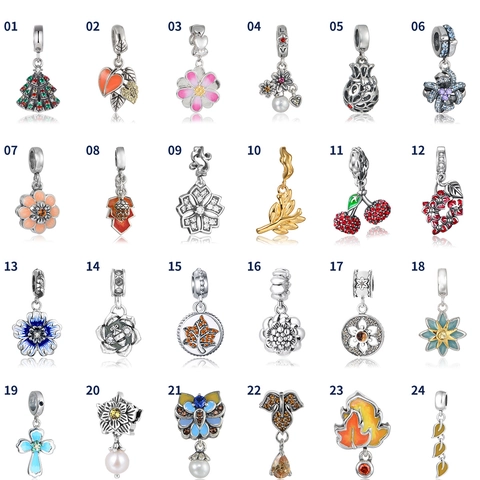 Ασήμι 925 Charms Μενταγιόν για DIY Βραχιόλι Λουλούδι Φύλλο Ζώο Στρας Τεχνητό Μαργαριτάρι Κοσμήματα Αξεσουάρ