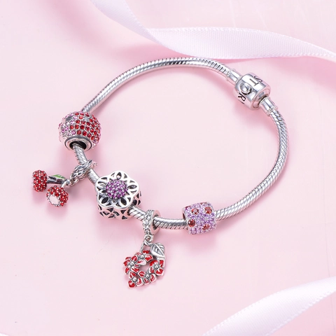 Ασήμι 925 Charms Μενταγιόν για DIY Βραχιόλι Λουλούδι Φύλλο Ζώο Στρας Τεχνητό Μαργαριτάρι Κοσμήματα Αξεσουάρ