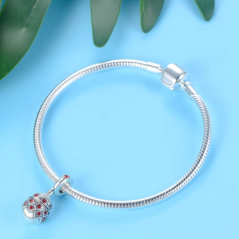 S925 Ασήμι Μενταγιόν Αυγό Στυλ Φαμπερζέ Charm Καρδιά Στρας για DIY Βραχιόλι Κολιέ Γυναικεία Βίντατζ Κοσμήματα Δώρο