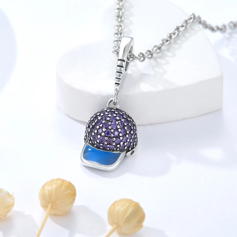 Charms de Plata de Ley 925 para Mujer Pulsera de Bricolaje Collar Corazón Mariposa Gorra de Béisbol Esmalte Perla Artificial Diamantes de Imitación Colgante para Hacer Joyería