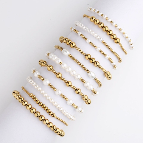 Damen Gold Edelstahl Künstliche Perlen Armband Weiß Glasperle Mehrlagig Stretch Schmuck Für Den Täglichen Gebrauch Casual Party Armband