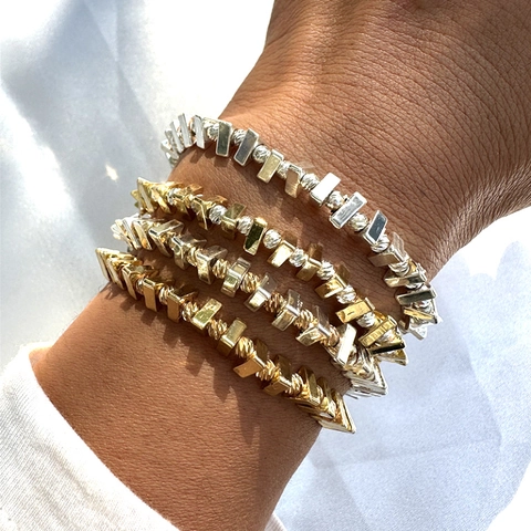 Ensemble de Bracelets Élastiques en Alliage Géométrique pour Femmes Plaqué Or Argent Bijoux de Mode Extensibles
