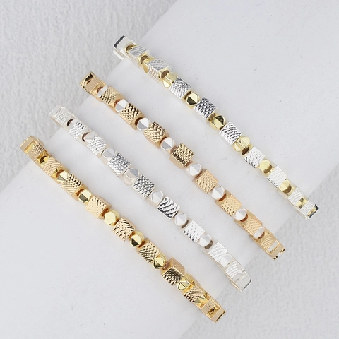 Nische Europäisches Minimalistisches Kupfer Quadratperle Elastisches Armband Für Damen Gold Silber Vergoldet Geometrischer Schmuck
